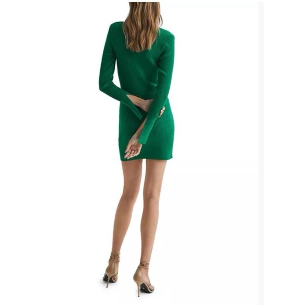 REISS Rhiannon Collared Button Front Ribbed Green Mini Dress Size S - Picture 8 of 9